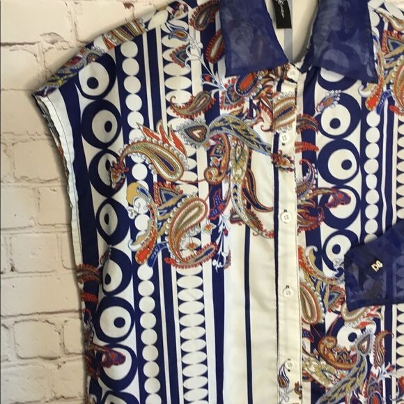 Secret‎ Women's Sleeveless Top Blouse Collared Paisley Print - Picture 8 of 12